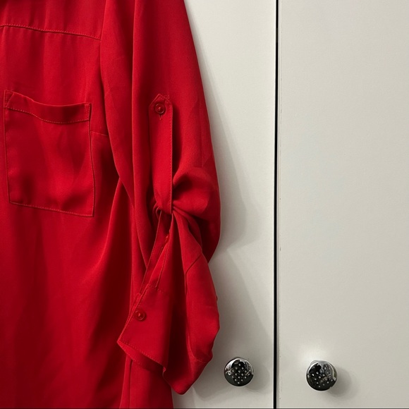 EXPRESS Solid Red Two Pocket Portfolio Shirt
Blouse Button Down Slim Fit Top S - Picture 4 of 16